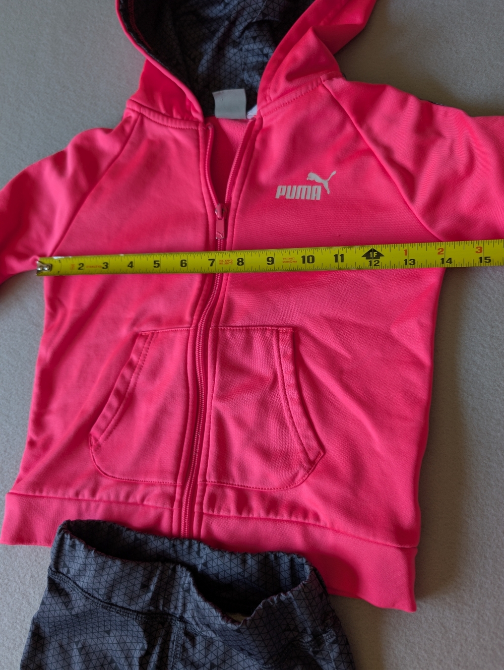 Puma Neon Pink Grey Athletic Hoodie Sweatshirt Legging Set Sz 5 Geometric Print image 4